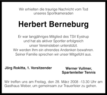 Traueranzeige von Herbert Berneburg von KREISZEITUNG SYKE