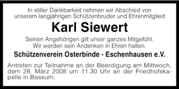 Traueranzeige von Karl Siewert von KREISZEITUNG SYKE