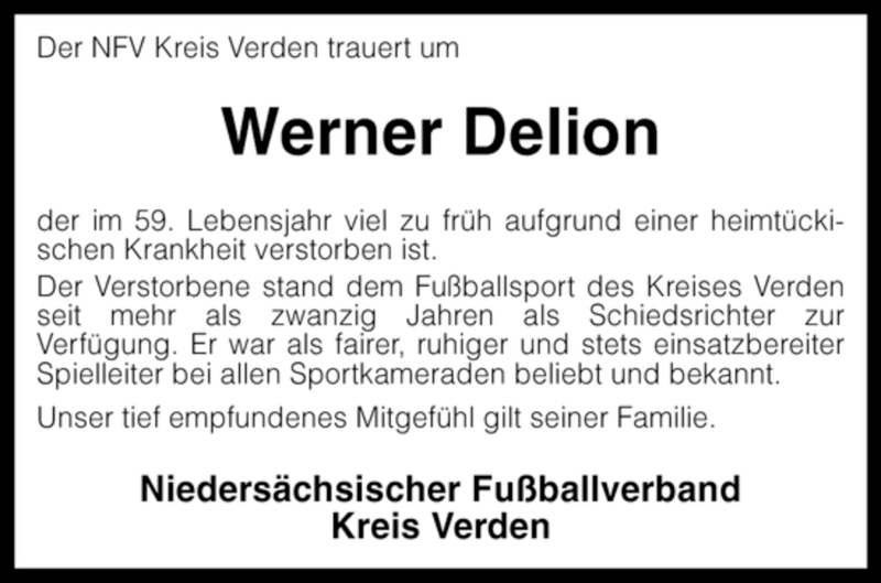  Traueranzeige für Werner Delion vom 12.04.2008 aus KREISZEITUNG SYKE
