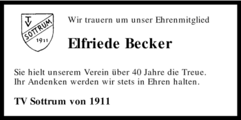 Traueranzeige von Elfriede Becker von KREISZEITUNG SYKE