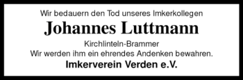 Traueranzeige von Johannes Luttmann von KREISZEITUNG SYKE