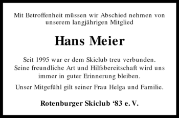 Traueranzeige von Hans Meier von KREISZEITUNG SYKE