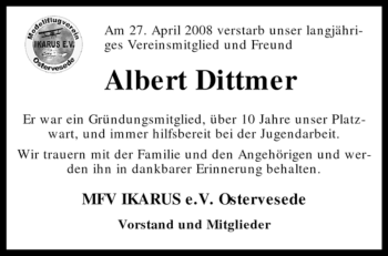 Traueranzeige von Albert Dittmer von KREISZEITUNG SYKE