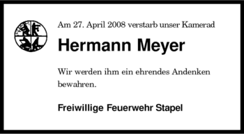 Traueranzeige von Hermann Meyer von KREISZEITUNG SYKE