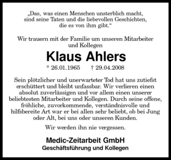 Traueranzeige von Klaus Ahlers von KREISZEITUNG SYKE