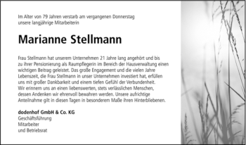 Traueranzeige von Marianne Stellmann von KREISZEITUNG SYKE