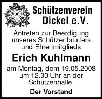 Traueranzeige von Erich Kuhlmann von KREISZEITUNG SYKE