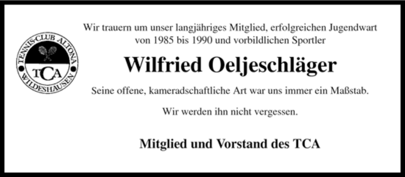  Traueranzeige für Wilfried Oeljeschläger vom 06.06.2008 aus KREISZEITUNG SYKE
