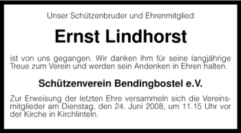 Traueranzeige von Ernst Lindhorst von KREISZEITUNG SYKE