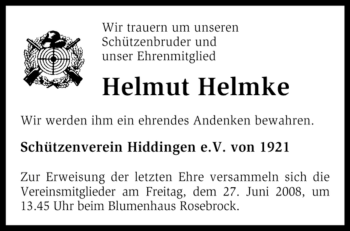 Traueranzeige von Helmut Helmke von KREISZEITUNG SYKE