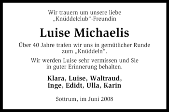 Traueranzeige von Luise Michaelis von KREISZEITUNG SYKE