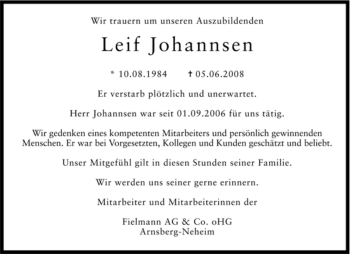 Traueranzeige von Leif Johannsen von KREISZEITUNG SYKE