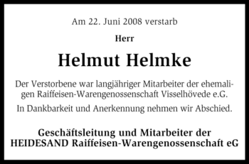 Traueranzeige von Helmut Helmke von KREISZEITUNG SYKE