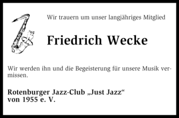 Traueranzeige von Friedrich Wecke von KREISZEITUNG SYKE