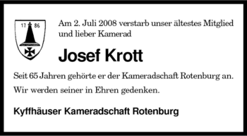 Traueranzeige von Josef Krott von KREISZEITUNG SYKE