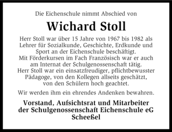 Traueranzeige von Wichard Stoll von KREISZEITUNG SYKE