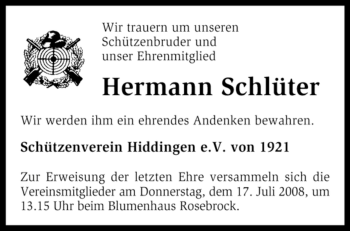 Traueranzeige von Hermann Schlüter von KREISZEITUNG SYKE