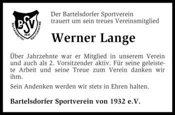 Traueranzeige von Werner Lange von KREISZEITUNG SYKE