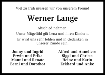 Traueranzeige von Werner Lange von KREISZEITUNG SYKE