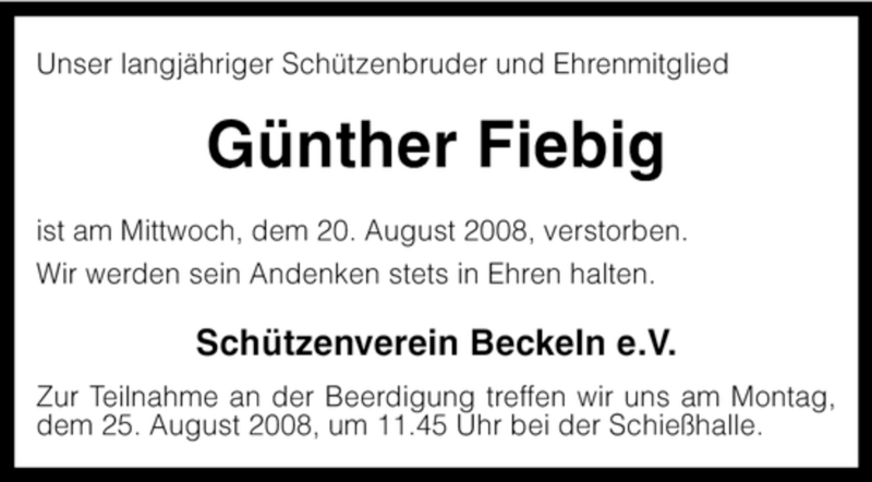  Traueranzeige für Günther Fiebig vom 22.08.2008 aus KREISZEITUNG SYKE