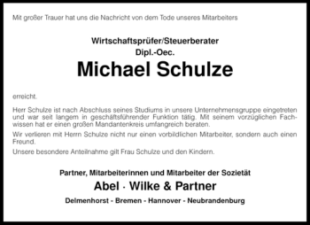 Traueranzeige von Michael Schulze von KREISZEITUNG SYKE