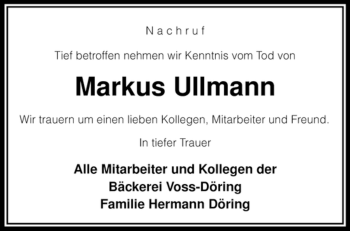 Traueranzeige von Markus Ullmann von KREISZEITUNG SYKE