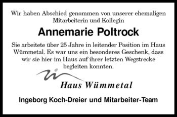 Traueranzeige von Annemarie Poltrock von KREISZEITUNG SYKE