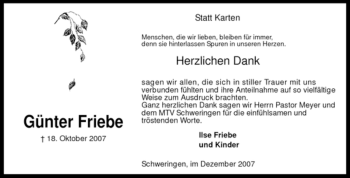 Traueranzeige von Günter Friebe von KREISZEITUNG SYKE