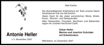 Traueranzeige von Antonie Heller von KREISZEITUNG SYKE