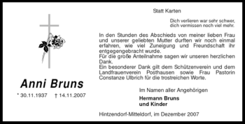 Traueranzeige von Anni Bruns von KREISZEITUNG SYKE