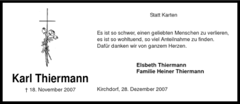 Traueranzeige von Karl Thiermann von KREISZEITUNG SYKE