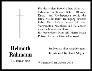 Traueranzeige von Helmuth Rahmann von KREISZEITUNG SYKE