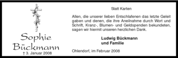 Traueranzeige von Sophie Bückmann von KREISZEITUNG SYKE