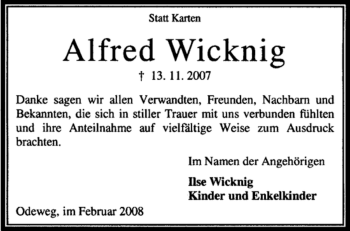 Traueranzeige von Alfred Wicknig von KREISZEITUNG SYKE