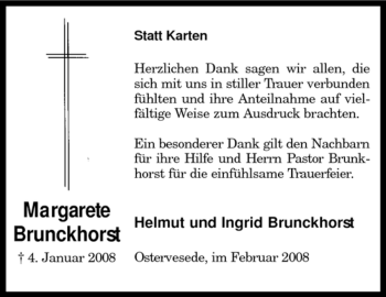 Traueranzeige von Margarete Brunckhorst von KREISZEITUNG SYKE