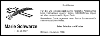 Traueranzeige von Marie Schwarze von KREISZEITUNG SYKE