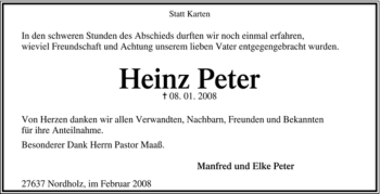 Traueranzeige von Heinz Peter von KREISZEITUNG SYKE