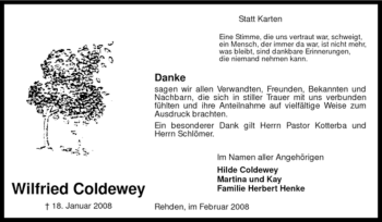 Traueranzeige von Wilfried Coldewey von KREISZEITUNG SYKE