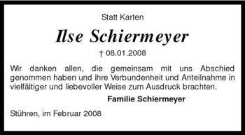 Traueranzeige von Ilse Schiermeyer von KREISZEITUNG SYKE