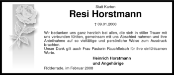 Traueranzeige von Resi Horstmann von KREISZEITUNG SYKE