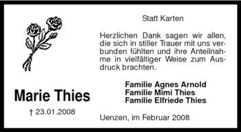 Traueranzeige von Marie Thies von KREISZEITUNG SYKE