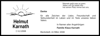 Traueranzeige von Helmut Karnath von KREISZEITUNG SYKE