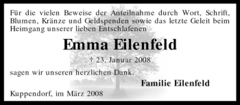 Traueranzeige von Emma Eilenfeld von KREISZEITUNG SYKE