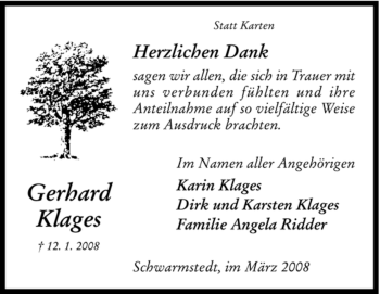 Traueranzeige von Gerhard Klages von KREISZEITUNG SYKE