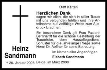 Traueranzeige von Heinz Sandmann von KREISZEITUNG SYKE