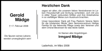 Traueranzeige von Gerold Mädge von KREISZEITUNG SYKE