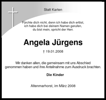 Traueranzeige von Angela Jürgens von KREISZEITUNG SYKE