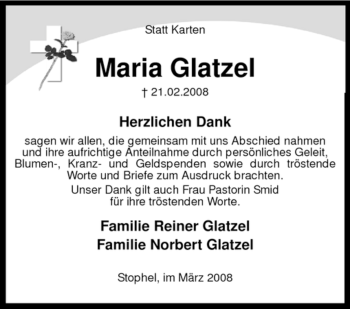 Traueranzeige von Maria Glatzel von KREISZEITUNG SYKE