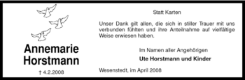 Traueranzeige von Annemarie Horstmann von KREISZEITUNG SYKE