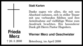 Traueranzeige von Frieda Merz von KREISZEITUNG SYKE